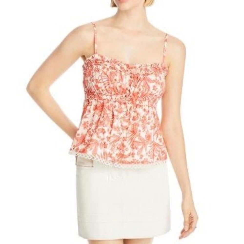 AQUA Floral Print Cami Top Women's XL Sleeveless Ruffle Trimmed Blouse